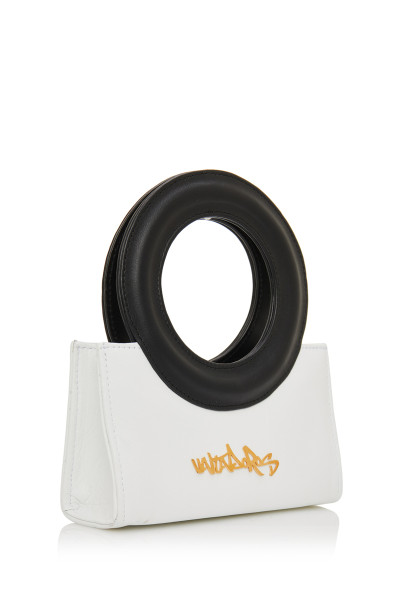 Black And White Mini Top Ring Handle Bag With Deachable CrossBody Strap