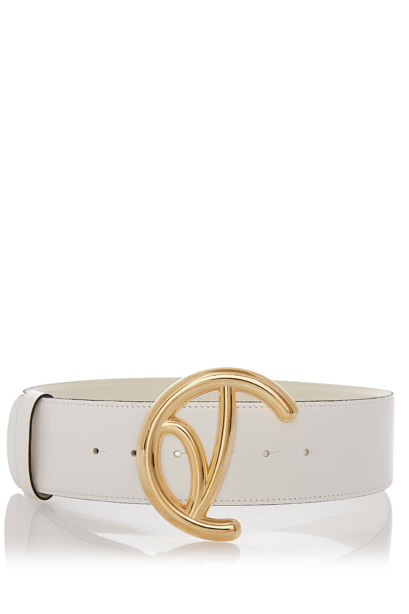 Leather Belt With Big Gold Monogram Buckle | Paris Valtadoros