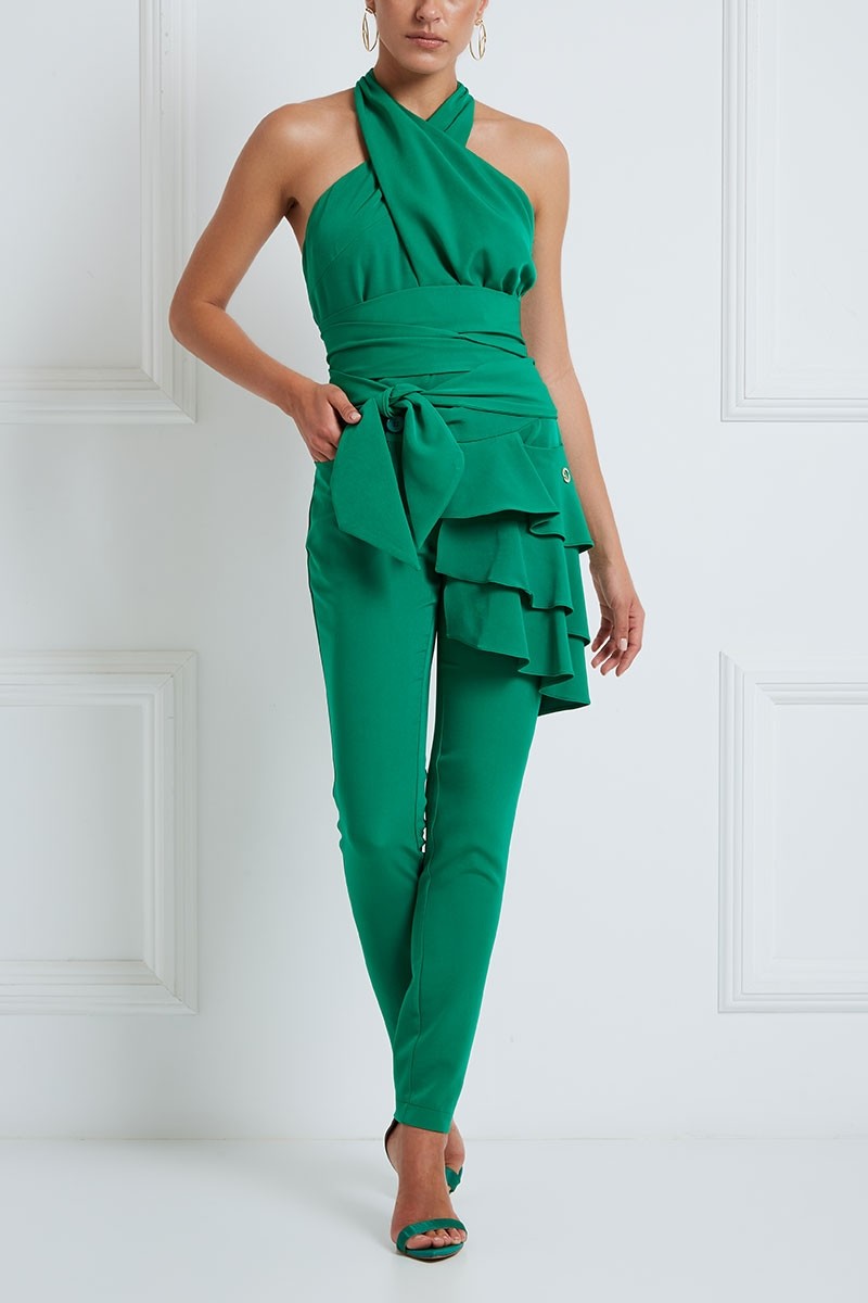 French-Fly Cigarette Pants With Layered Flounce Detail | Paris Valtadoros