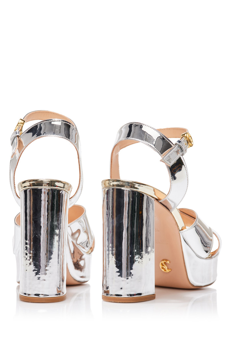Mirror Mirror Silver Snakeskin Strappy Heeled Platform Sandals – Club L  London - UK