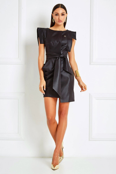 Boxy Shoulders Sheath Dress With Cowl Draped Detail