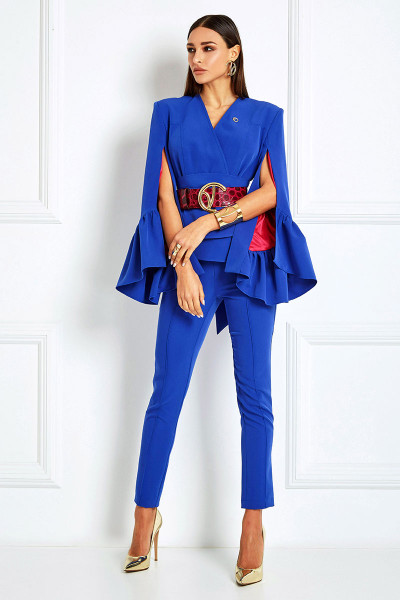 Silky Crepe Tailored Jacket With Belts & Split Bell Sleeves