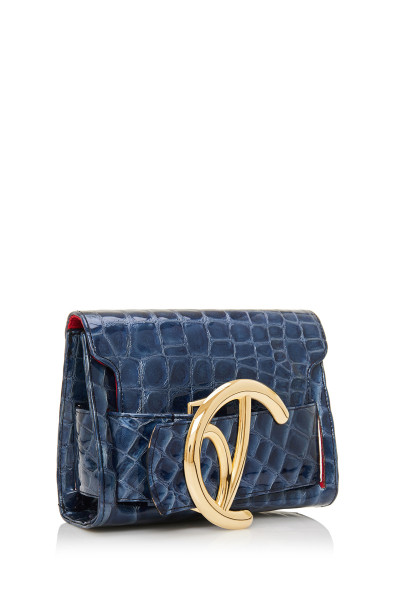 Mock Croc Clutch Bag With Logo Buckle Belt Detail In Crocodile Embossed Patent Leather