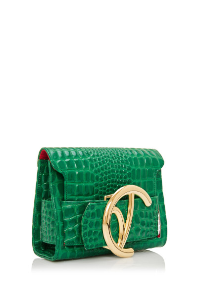 Mock Croc Clutch Bag With Logo Buckle Belt Detail In Crocodile Embossed Patent Leather