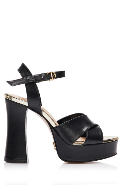 Cross-Strap High-Heeled Sandals With Chunky Heels & VALTADOROS Logo Details