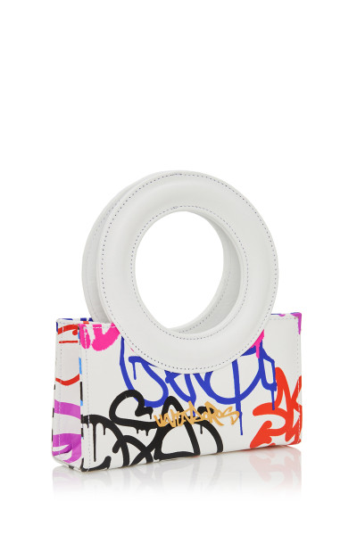 Graffiti-Print Μίνι Δερμάτινη Τσάντα Με Στρογγυλή Λαβή Και Αποσπώμενο Λουρί